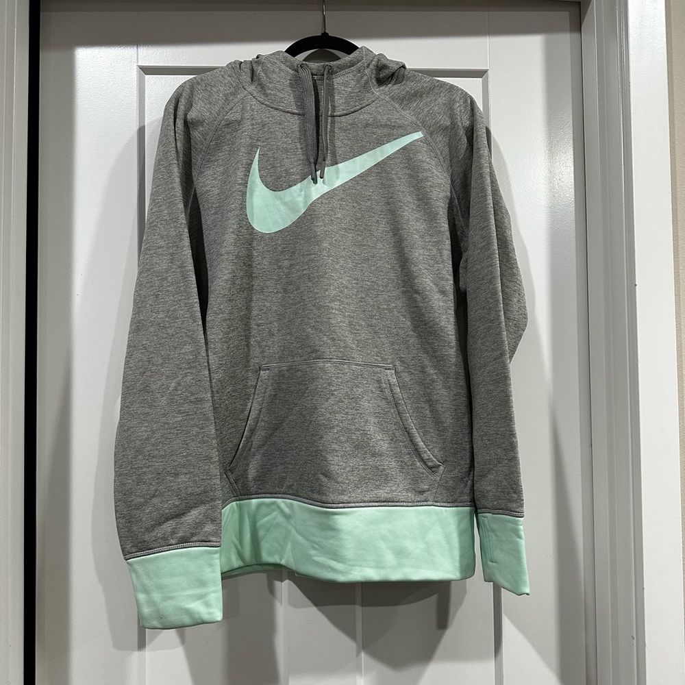 Nike Gray Pullover Hoodie with Mint Swoosh and Trim